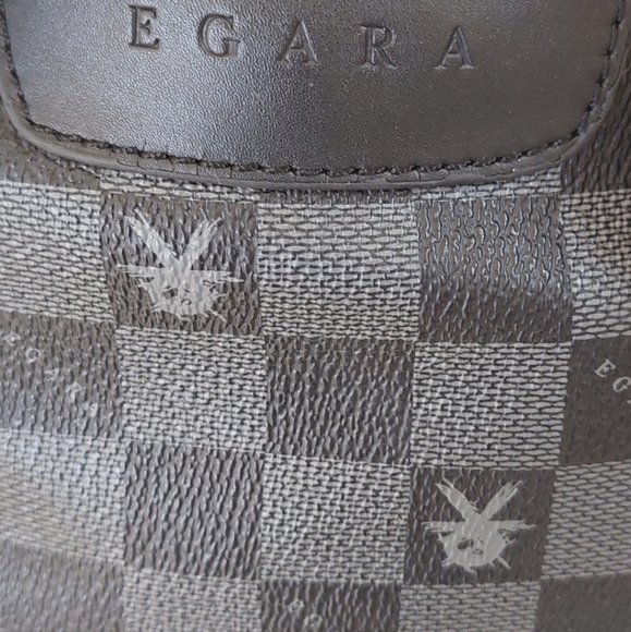 EGARA Vintage Leather Trim Monogram Backpack Checkered Black and Gray - Picture 6 of 13